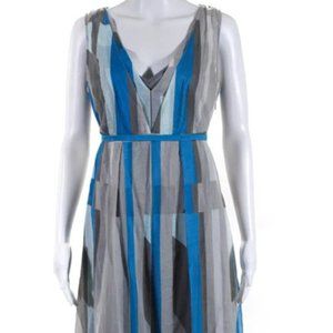 Calvin Klein Womens Sleeveless V Neck Stripe Dress (Gray/Blue) (NWT)
